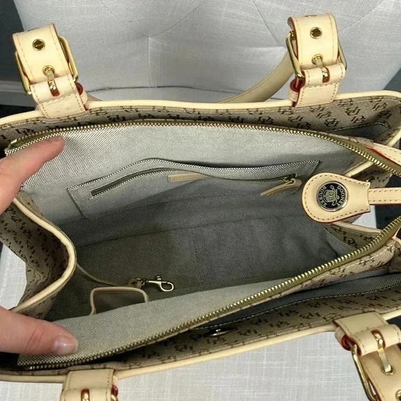 Vintage Dooney & Bourke Buckle Satchel Tote Bag Purse DB Signature Leather Trim - Picture 7 of 16